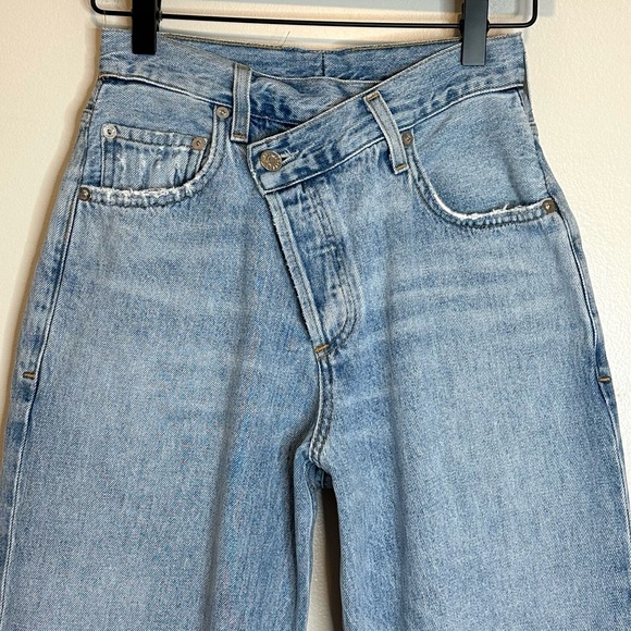🩵 AGOLDE Criss Cross Front Upsized High Rise Light Medium Wash Jeans 22 - Picture 3 of 16